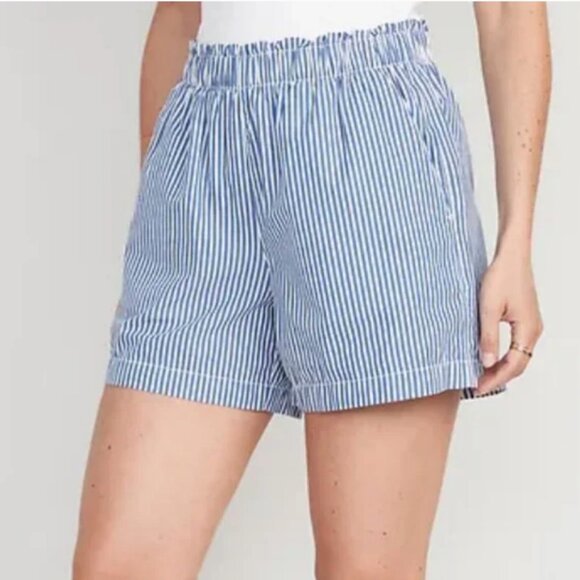 Old Navy Pants - Old Navy High-Waisted Striped Pull-On Shorts in Blue / White Size L NWT